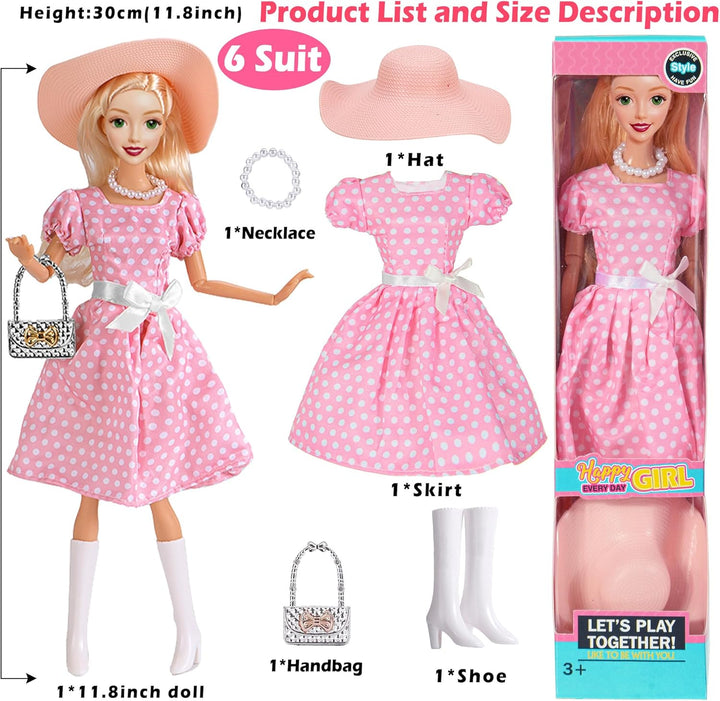 6 Pack Mode 11,5 Zoll amerikanisches Spielzeug Prinecess Puppen Spielset mit Outfits Kleid Design un