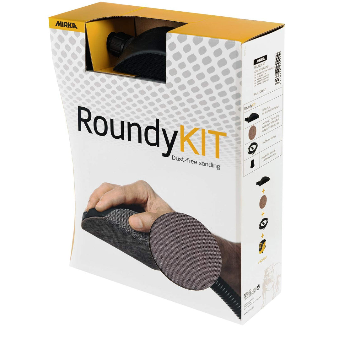 Mirka Roundy Handschleifer Starter-Kit, Hand-Wandschleifer mit Klett, inkl. 15 x Mirka Abranet® Netz