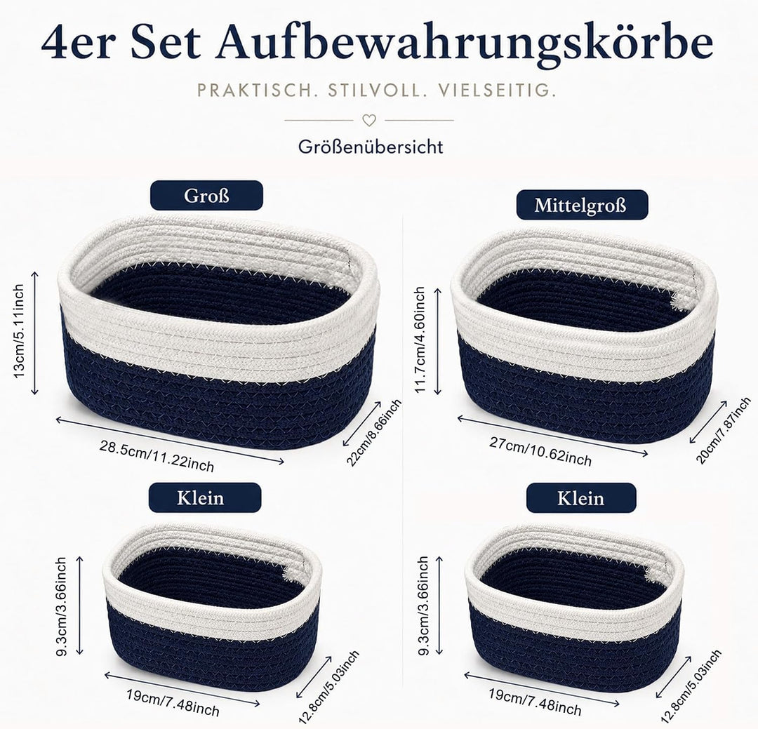 Jiahuade 4er Set Aufbewahrungskorb Geflochten Baumwollseil | Körbchen Wickeltisch Organizer,Aufbewah