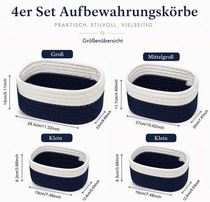 Jiahuade 4er Set Aufbewahrungskorb Geflochten Baumwollseil | Körbchen Wickeltisch Organizer,Aufbewah
