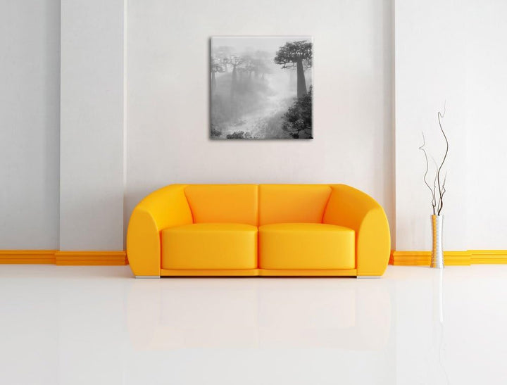 Pixxprint Mysteriöser Wald im Nebel als Leinwandbild Quadratisch/Grösse: 70x70 / Wandbild/Kunstdruck