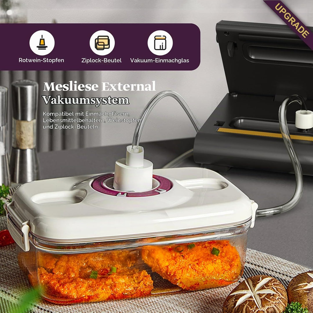 Mesliese Vakuumierer, 90 kPa Vakuumiergerät, 6-in-1 kompaktes Lebensmittel-Vakuumiersystem mit Schne
