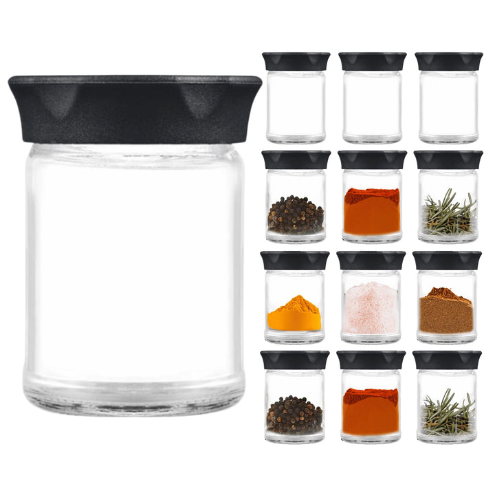 SILBERTHAL Gewürzbehälter Set Glas to go - 12er Set - Für Kaffeepulver, Gewürze, Nüsse 100ml - Luftd