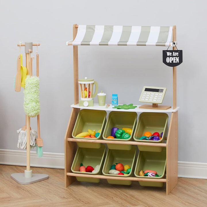 Teamson Kids Little Helper Pretend Play Holzmarkt Lebensmittelständer Rollenspiel-Spielzeug-Set für