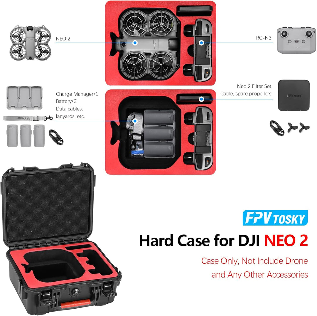 FPVtosky NEO 2 Koffer, Wasserdichter Tasche für DJI Neo 2 Fly More Combo Zubehör, Passt zu DJI RC-N3