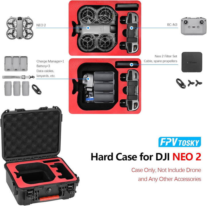 FPVtosky NEO 2 Koffer, Wasserdichter Tasche für DJI Neo 2 Fly More Combo Zubehör, Passt zu DJI RC-N3