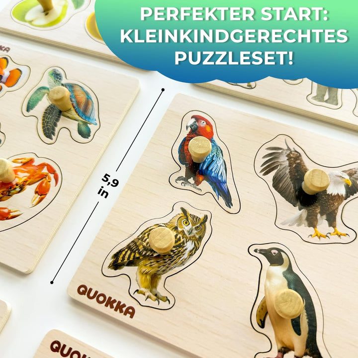 QUOKKA Steckpuzzle Holz ab 1 2 Jahre - 4 Set Spielzeug Puzzle ab 2 3 Jahre - Tiere Lernspiele für Ki