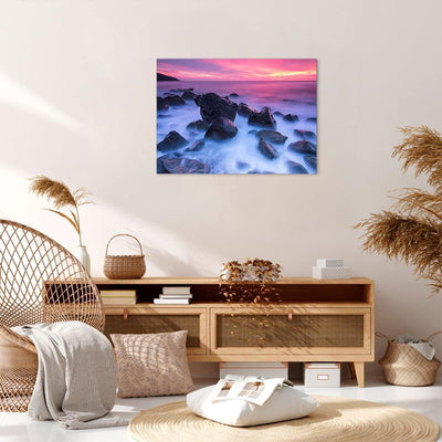 Bilder auf Leinwand Strand ufer wolken dämmerung Leinwandbild 70x50cm Wandbilder Dekoration Wohnzimm