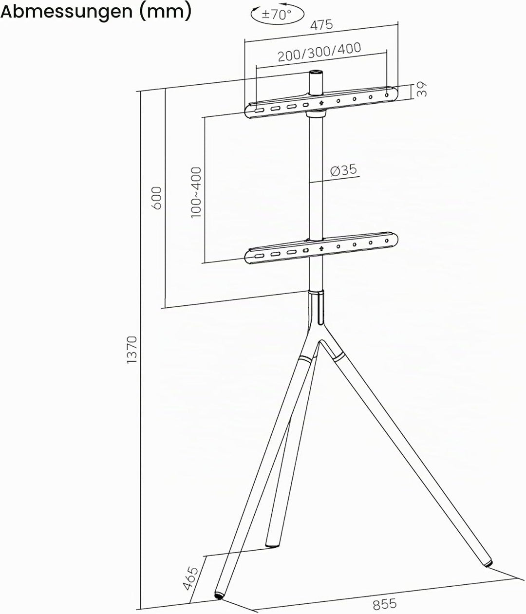 pro.tec TV Halterung Valle Fernseher Halterung max. 65 Zoll TV Ständer max. VESA 400 x 400 Fernsehst