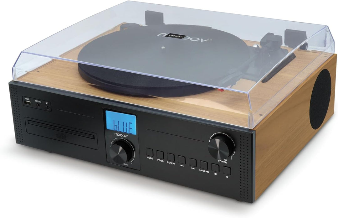 Mooov 477365 HiFi-Mikrosystem mit Radio, CD-Player und Vinyl-Plattenspieler mit 33, 45, 78 U/min, Bl