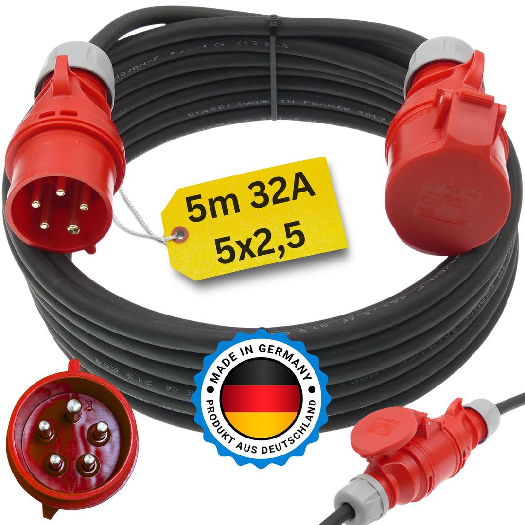netbote24 maxgo CEE-Starkstromkabel Kraftstromkabel Verlängerungskabel 400V 32A 5m 5P 6h Verlängerun