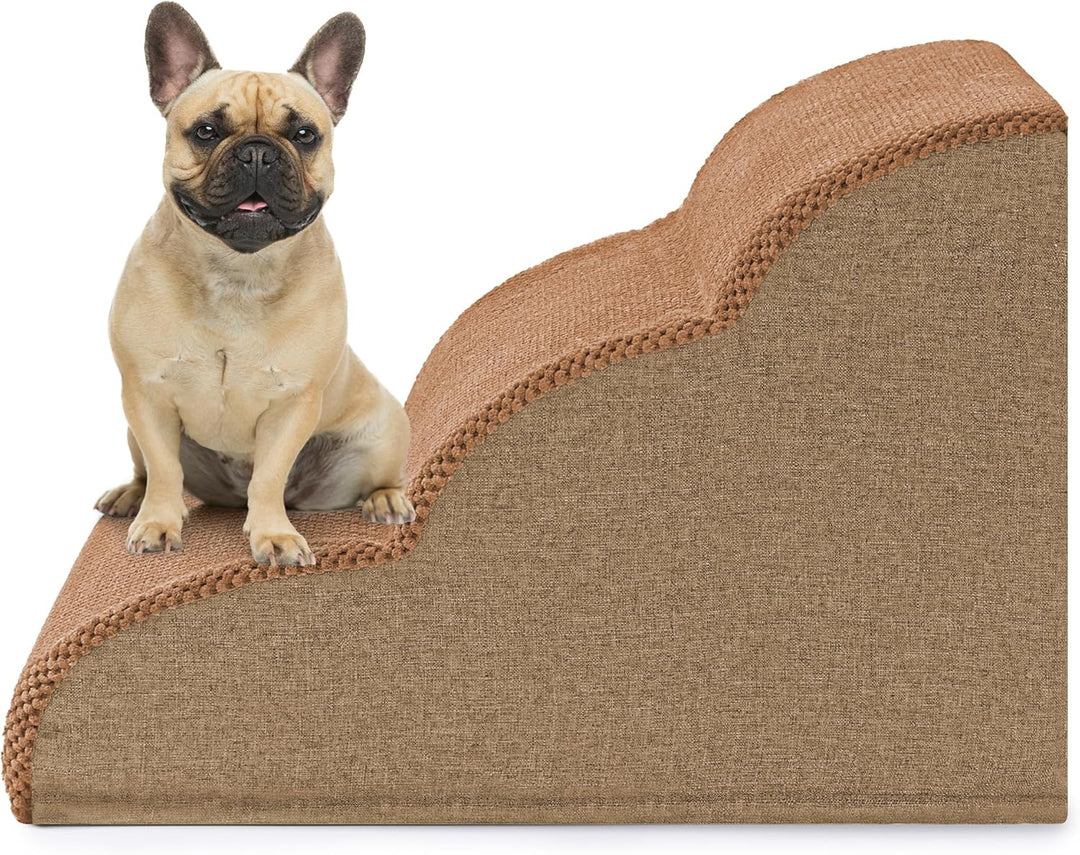 ROMROL Hundetreppe 3 Stufen – rutschfeste Haustiertreppe für kleine Hunde &amp; Katzen – Waschbarer Bezu