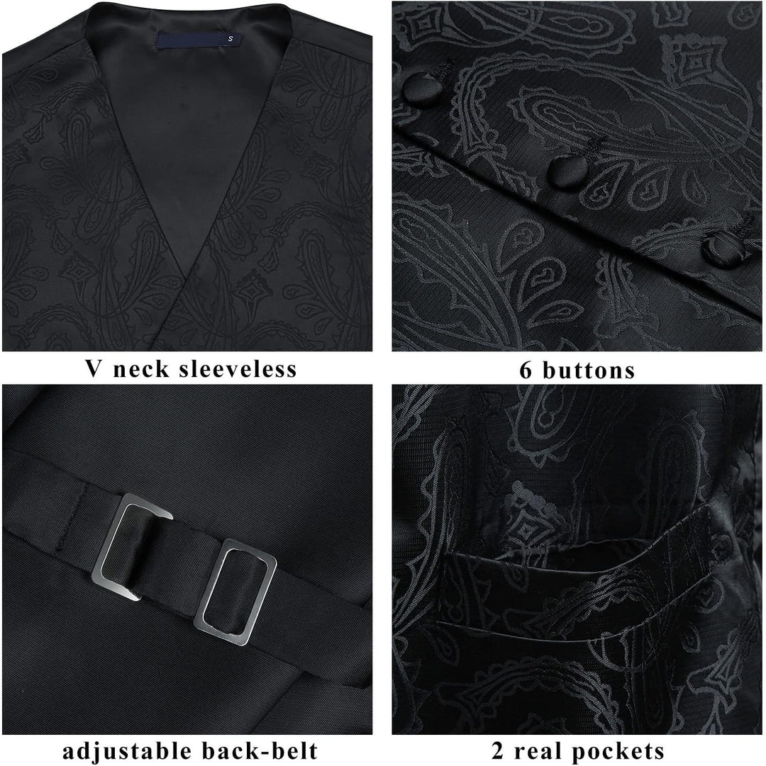 Enlision Herren Paisley Floral Jacquard Weste & Krawatte und Pocket Square Weste Anzug Set M Gold, M