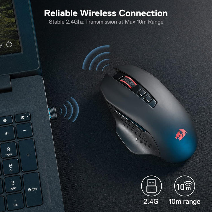 Redragon M656 Gainer Kabellose Gaming Maus, 4000 DPI, 2.4Ghz Gamer Maus, Wiederaufladbare Gaming-Mau