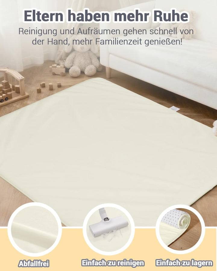 Dicke Spielmatte Baby 127×127×3cm,Beige Teppich für Kinderzimmer,Rutschfester Unterseite,Schaumfüllu