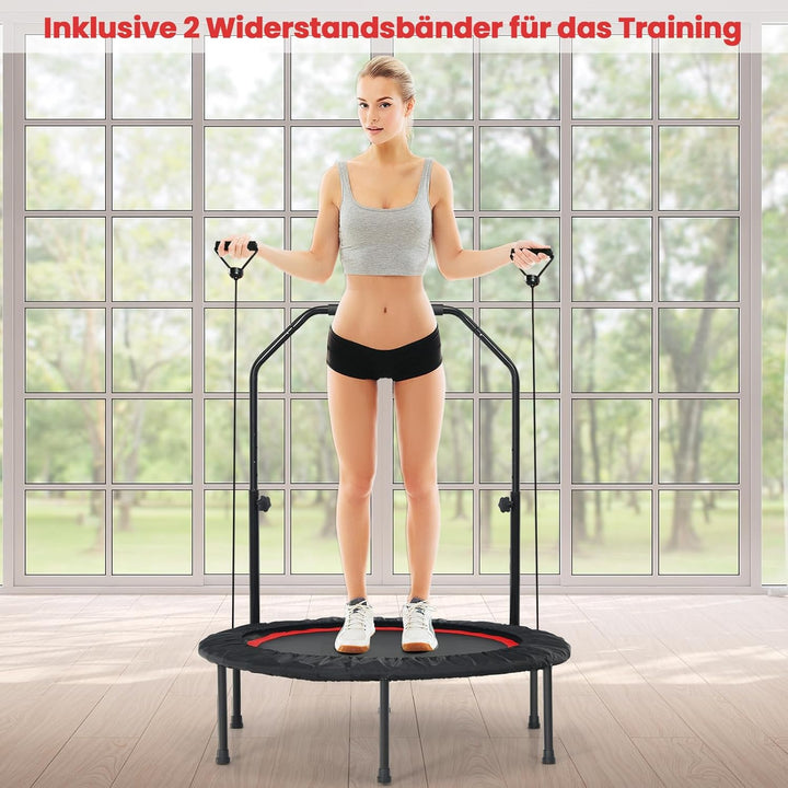 GOPLUS Fitnesstrampolin Indoor, φ101cm Mini Trampolin mit verstellbarem Griff, Bodentrampolin klappb