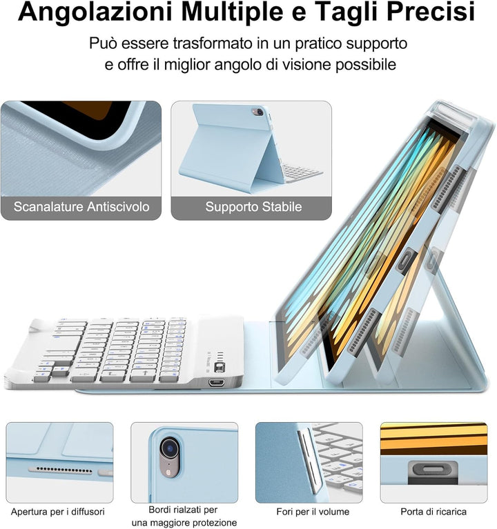 Bluetooth-Tastatur für iPad Mini 7(A17 Pro) 8,3 Zoll 2024 - Italienisches QWERTY-Layout Abnehmbare M