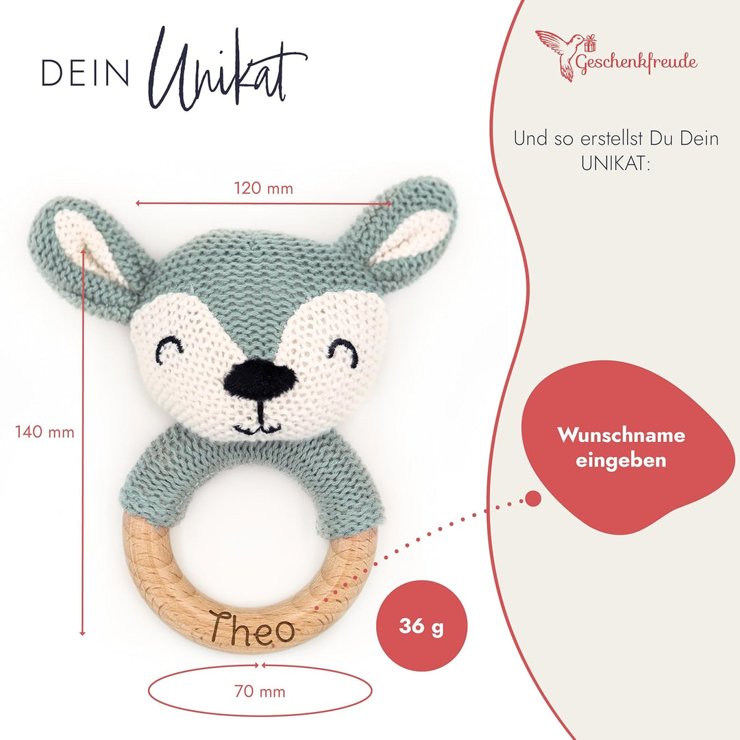 Geschenkfreude Personalisierter Beissring für Baby aus Holz - Greifling personalisiert mit Name - ni