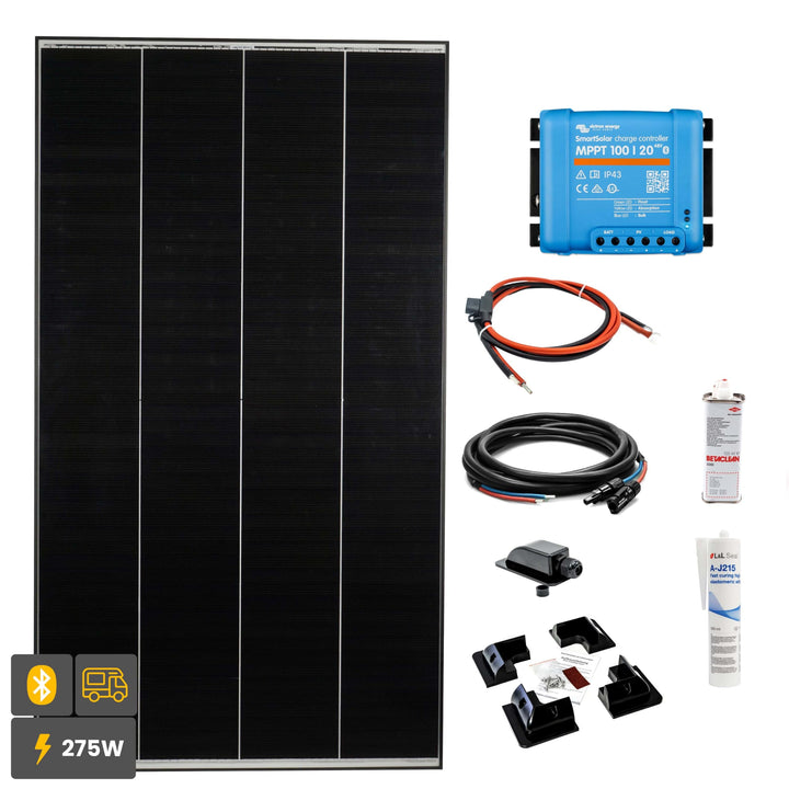 SOLA Frame Black Wohnmobil Komplettset mit Haltespoiler und Laderegler 275 W schwarz, Schwarz 275 W