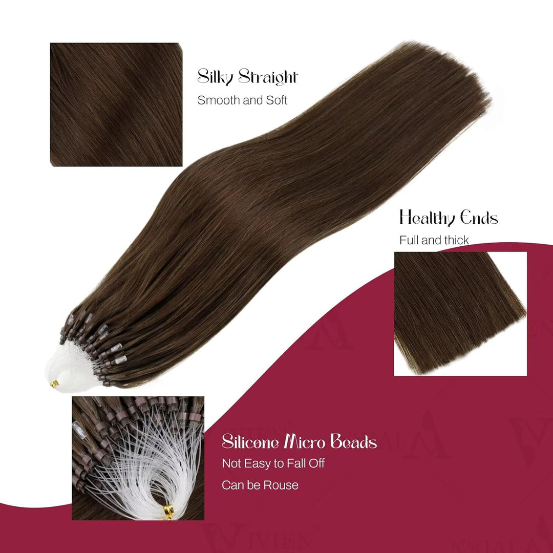 Vivien Invisible Microring Extensions Echthaar Braun 55 cm Echthaar Extensions Micro Loop Remy Braun