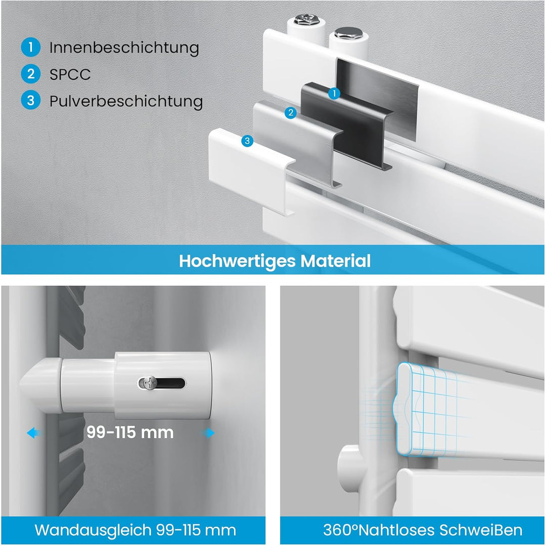 Heilmetz Badheizkörper Elektrisch Heizkörper Bad mit Digitalem Thermostat Handtuchheizkörper mit Tim