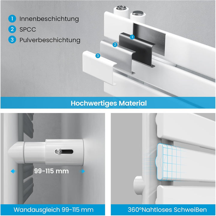Heilmetz Badheizkörper Elektrisch Heizkörper Bad mit Digitalem Thermostat Handtuchheizkörper mit Tim