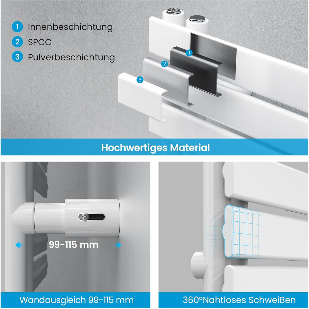 Heilmetz Badheizkörper Elektrisch Heizkörper Bad mit Digitalem Thermostat Handtuchheizkörper mit Tim