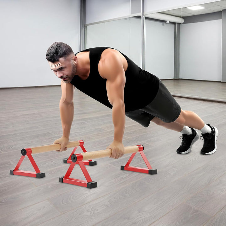 Parallettes Liegestützgriffe Handstand Griffe 400kg Holz und Metall - Rutschfeste Handstand Griffe/D