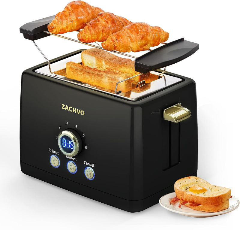 Toaster 2 Scheiben - ZACHVO Toaster mit Brötchenaufsatz, 6 Bräunungsstufe - 850W Toaster mit Herausn