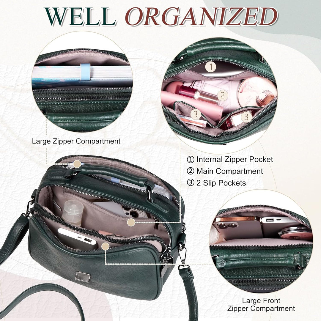 Kasgo Crossbody Bag Damen, Mode PU Leder Umhängetasche Schultertasche Klein Handtasche für Frauen mi