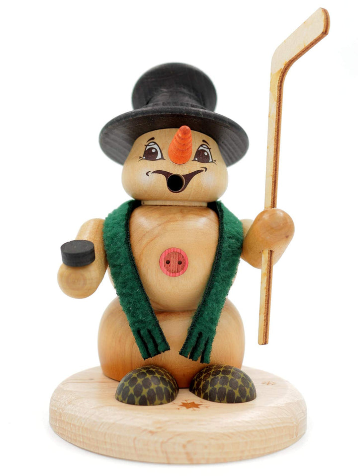 Kuhnert - Erzgebirgische Holzkunst Räuchermann Räucherfigur Schneemann 13cm - Eishockeyspieler, Eish