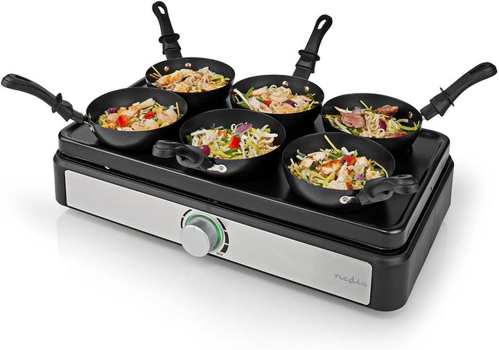 Nedis Party-Wok-Set | Grill | 6 Personen | Spatel | Zemperatureinstellungen | Antihaft-Beschichtung