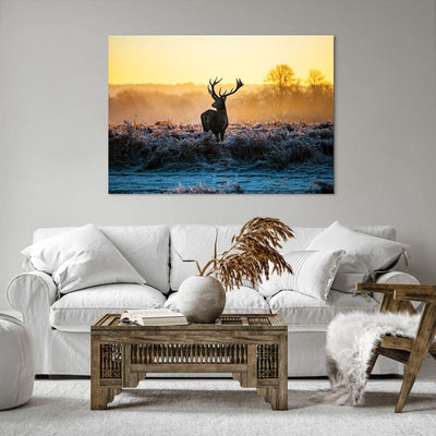 ARTTOR Bilder auf Leinwand 100x70cm Leinwandbild Feld Nebel Natur Baum Gross Wanddeko Bild Schlafzim