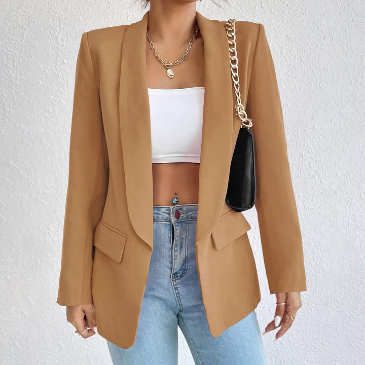 ALSOGO Damen Blazer Langer Casual Open Front Blazer Arbeit Büro Jacken mit Taschen Braun XS, Braun X