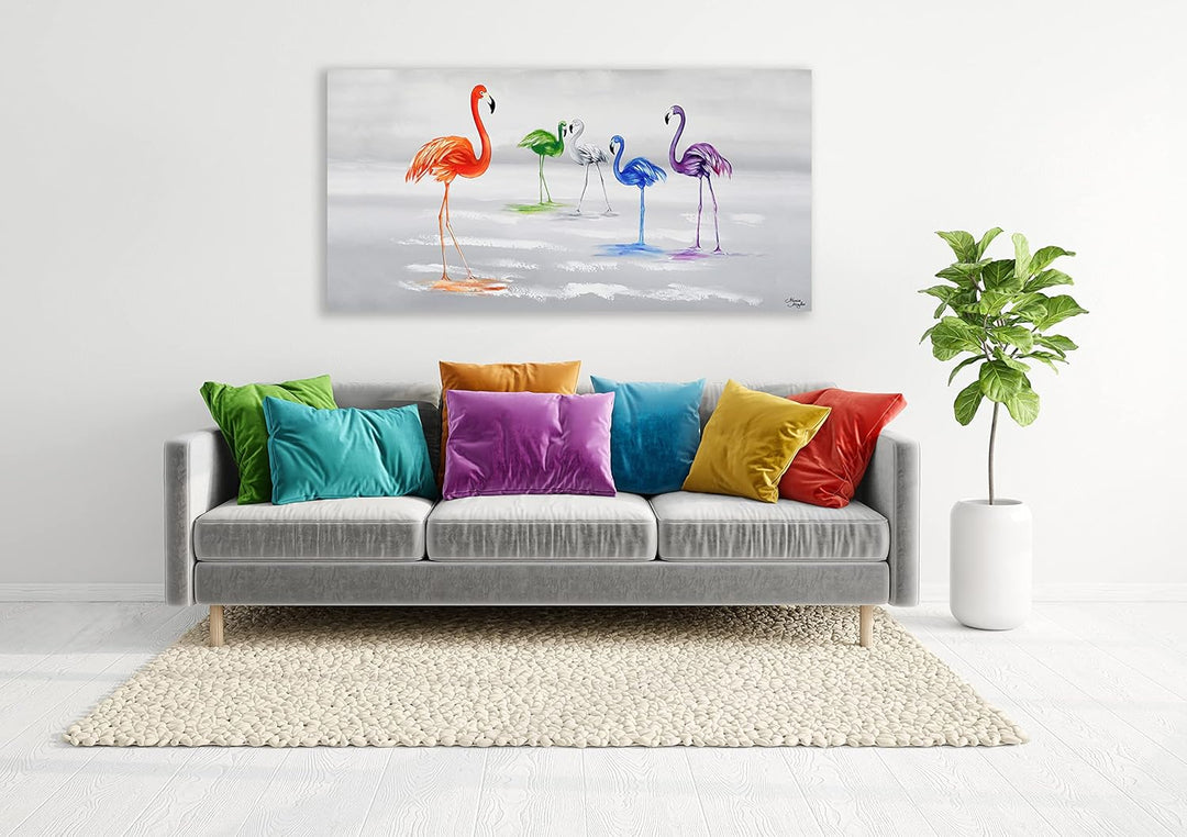 Monica Mirafiori I 100% HANDGEMALT I Gemälde Flamingos 140x70cm | Gemälde Handgemalt | Acrylgemälde