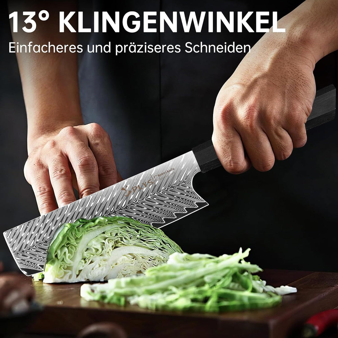 Plys Damast Küchenmesser Nakiri Profi Damastmesser: Kochmesser 16,8 cm Klinge aus 67 Lagen Damaststa