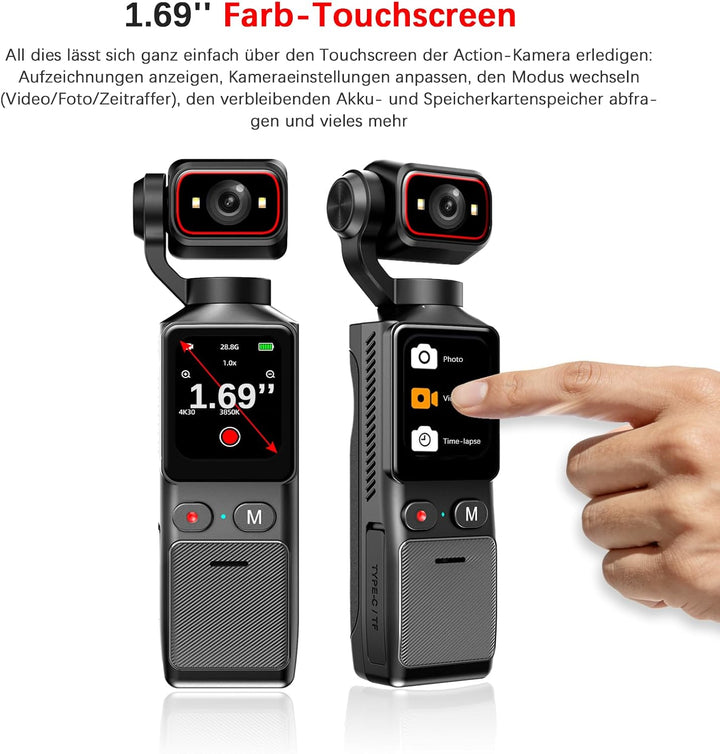 4K Mini Vlogging Camera Action Cam, Mini Pocket Vlog Kamera Live Übertragung Handy mit 32GB SD Karte