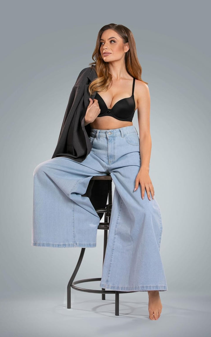 VIVISENCE BH Damen Mit Bügel Gepolsterte Push-Up BH Klassisch Glatte Mikrofaser Elegant Spitze Netz,