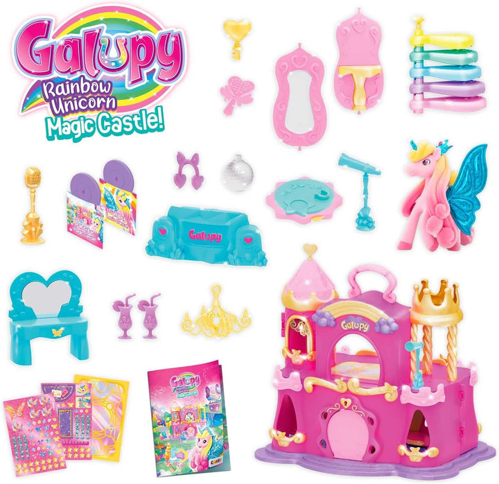 Galupy Rainbow Unicorn Magic Castle - Spielset mit verschliessbarem Schloss, 1 Exklusive Einhorn Fig