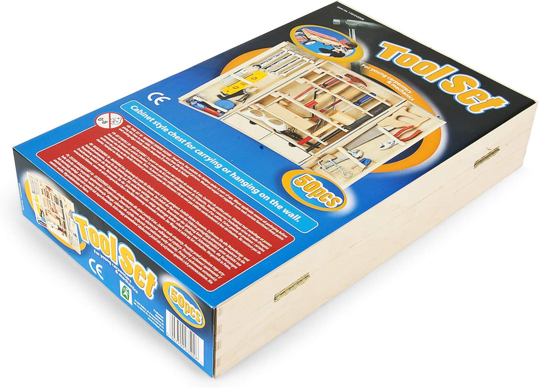 Leomark Deluxe Holz Werkzeug für Kinder - 50-TLG - Werkzeugkasten, Kompakter Werkzeugkoffer, Holzsch