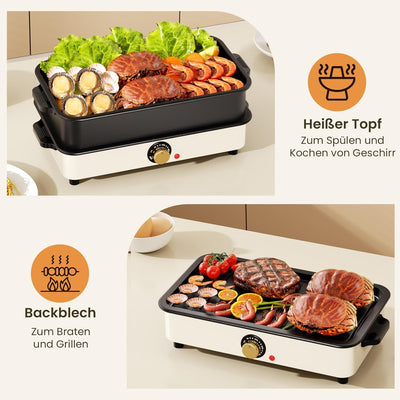 Elektrische Fertigkeit für Grill und Hotpot mit Tragetasche,2-in-1 Multifunktionspfanne Elektrischer