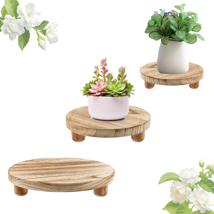 3 Stück Holz Blumenhocker Rund, Rund Holz-Topfpflanzenständer, Mini-Holzhocker-Präsentationsständer,
