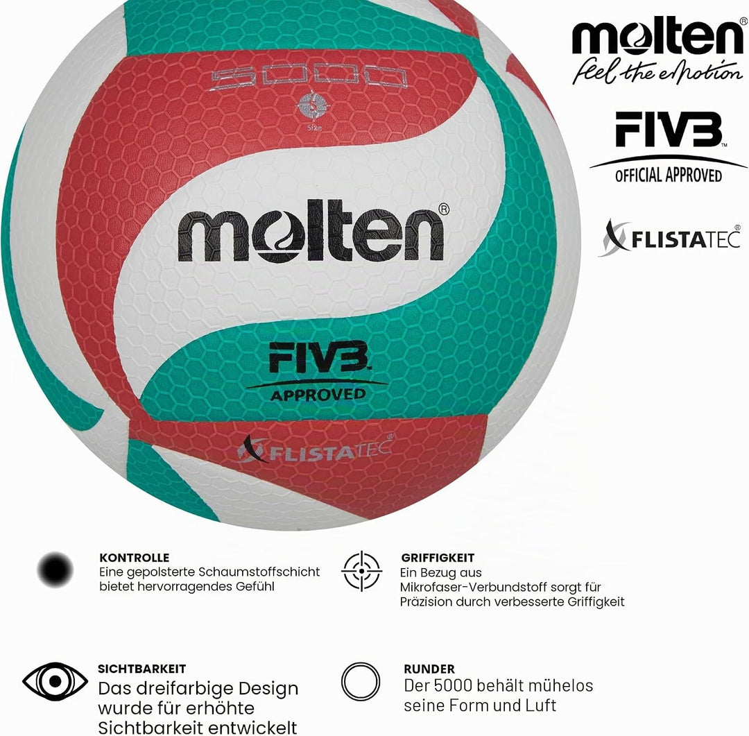 Molten Volleybal V5M5000 Grün/Weiss/Rot 5, Grün/Weiss/Rot 5