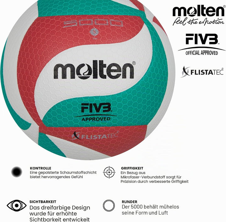 Molten Volleybal V5M5000 Grün/Weiss/Rot 5, Grün/Weiss/Rot 5