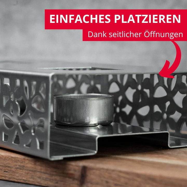 Westmark Speisenwärmer – Hochwertige Wärme-Platte zum Warmhalten von Speisen am Tisch mit zwei Teeli