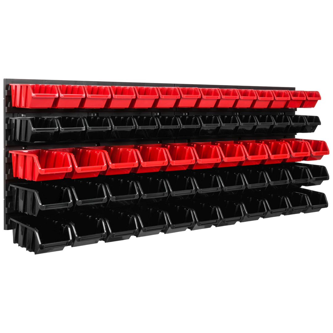 Lagersystem Werkstattregal | 115 x 39 cm | 61 stck. Box | Wandregal mit Stapelboxen - Wandplatten Ex