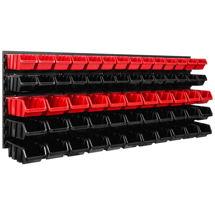 Lagersystem Werkstattregal | 115 x 39 cm | 61 stck. Box | Wandregal mit Stapelboxen - Wandplatten Ex
