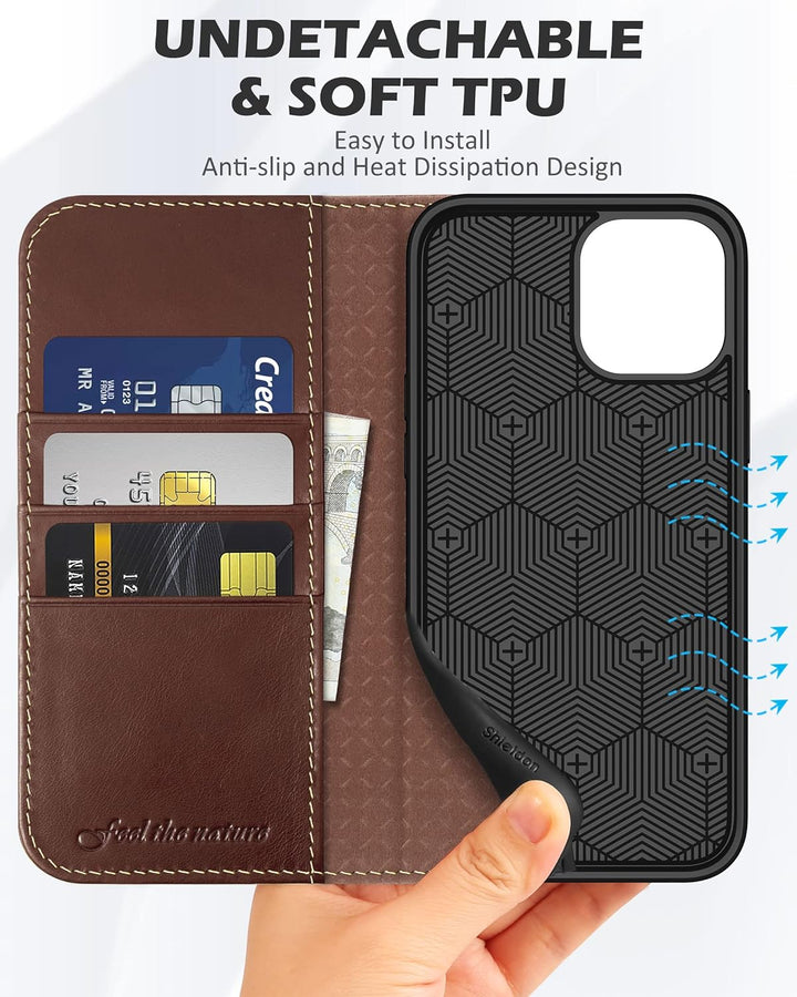 SHIELDON Hülle für iPhone 12 /iPhone 12 Pro Schutzhülle [Echtleder] [RFID-Sperre] [Lifetime Garantie