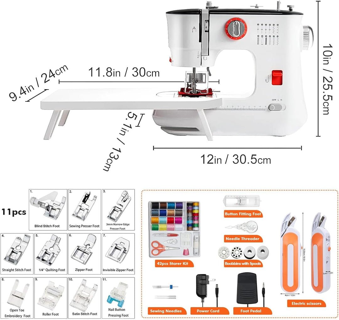 Dekaim FLSM-519 Nähmaschine, Elektrische Nähmaschine für Anfänger und Kinder, 12 Stichprogrammen, Fr
