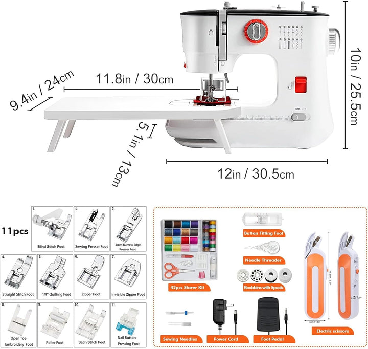 Dekaim FLSM-519 Nähmaschine, Elektrische Nähmaschine für Anfänger und Kinder, 12 Stichprogrammen, Fr